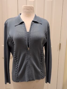 vintage Dana Buchman Petite, steel Blue, Ribbed Knit,  2 piece sweater set.